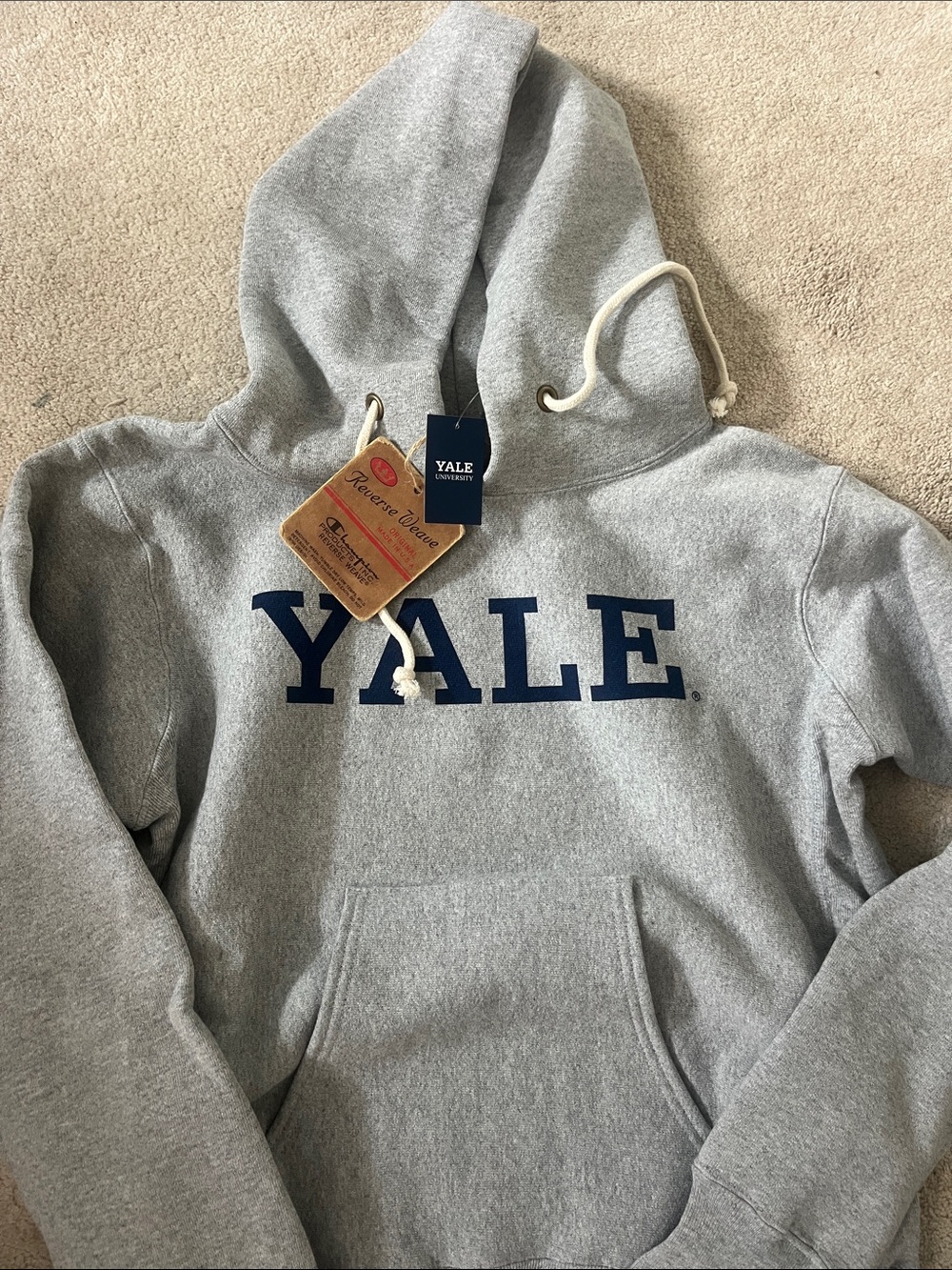 Yale University Champion Gray Hoodie with Navy Logo